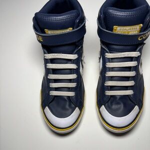 Converse Pro Blaze Strap Leather High Tops – Navy/Yellow
